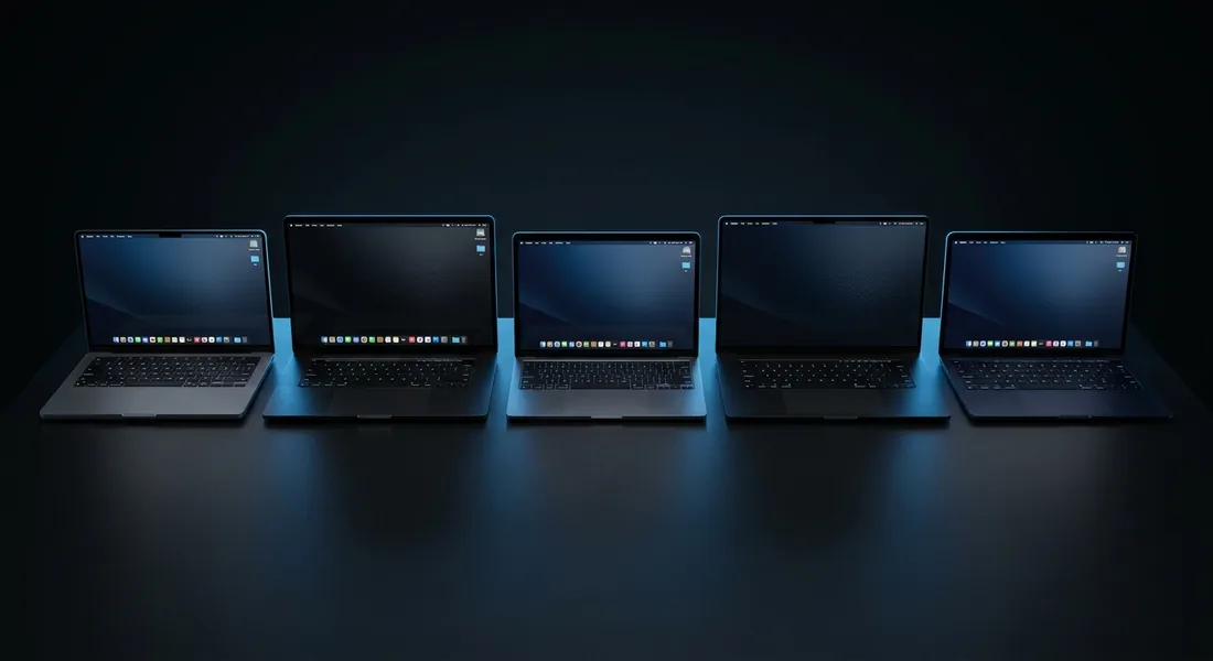 Premium laptops lined up for testing and delivery